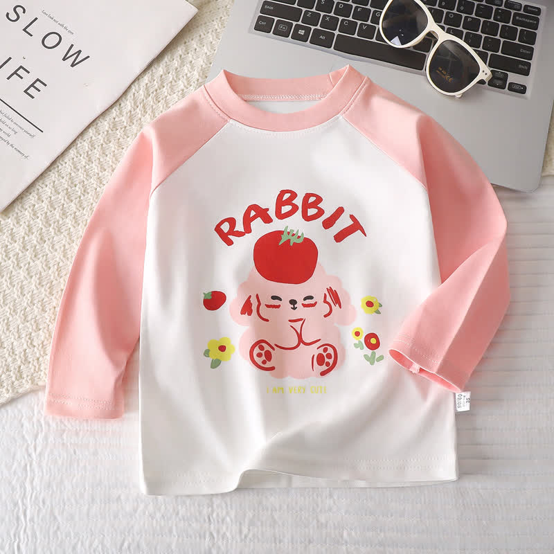 Toddler Baby Cartoon Print Raglan/Striped Cotton T-Shirt - Pink Bunny - 6-7T - image 10