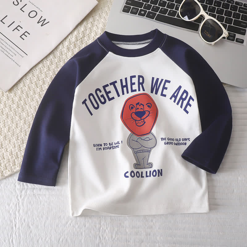 Toddler Baby Cartoon Print Raglan/Striped Cotton T-Shirt - Dark Blue Lion - 6-7T - image 11