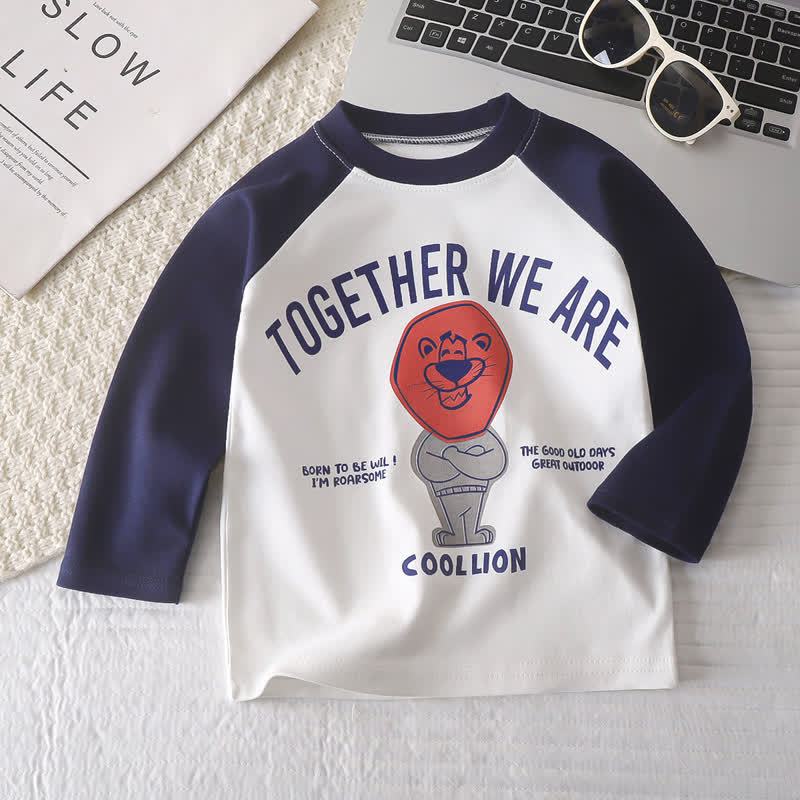 Toddler Baby Cartoon Print Raglan/Striped Cotton T-Shirt - Dark Blue Lion - 6-7T - image 11