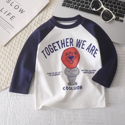 Toddler Baby Cartoon Print Raglan/Striped Cotton T-Shirt - Dark Blue Lion - 6-7T - image 11