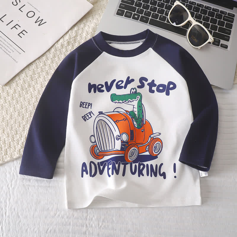 Toddler Baby Cartoon Print Raglan/Striped Cotton T-Shirt - Dark Blue Crocodile - 6-7T - image 12