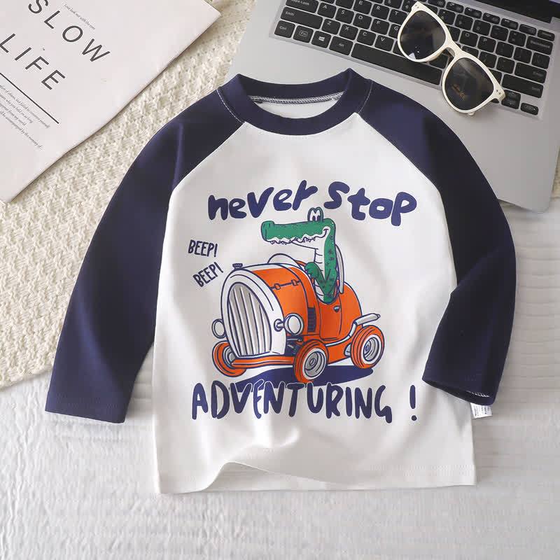 Toddler Baby Cartoon Print Raglan/Striped Cotton T-Shirt - Dark Blue Crocodile - 6-7T - image 12