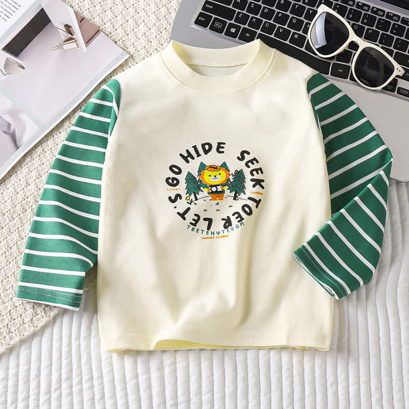 Toddler Baby Cartoon Print Raglan/Striped Cotton T-Shirt - Green Lion - 6-7T - image 17
