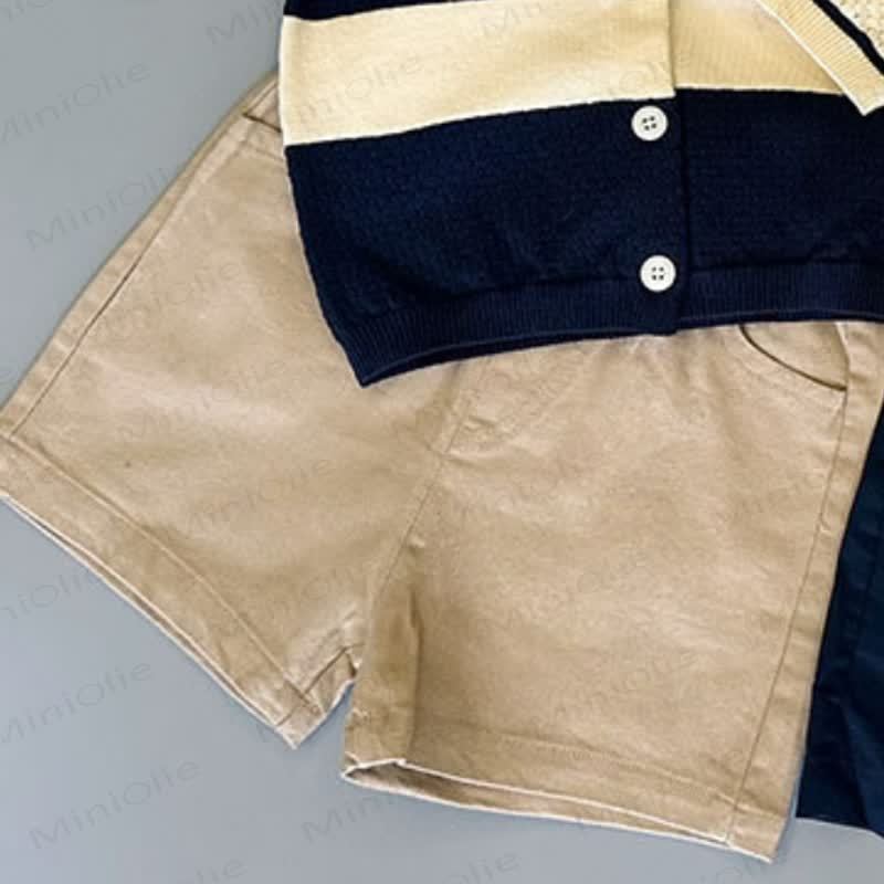 Toddler Boys Open Knit Polo Shirt or Solid Color Shorts - Khaki - 4-5T - image 5