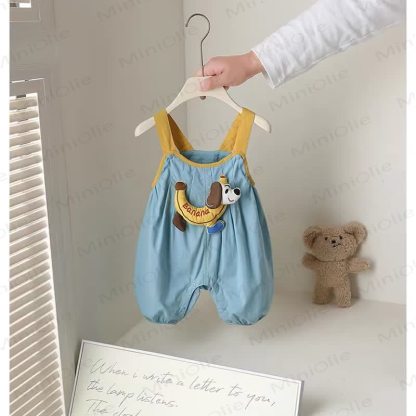 Baby Banana Puppy Collection Overalls and Striped Tee 2-Piece Set - image 3