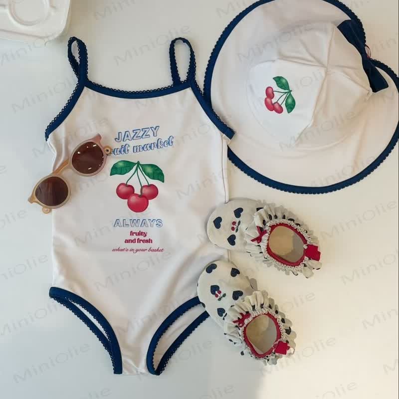 Toddler Girls Cherry Print Triangle Swimwear - White - 8-9T - image 2