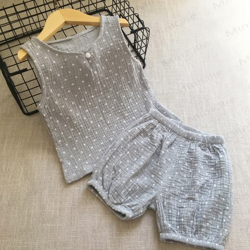 Baby Toddler Cotton Gauze Vest and Shorts 2-Piece Set - Grey - 4-5T - image 3