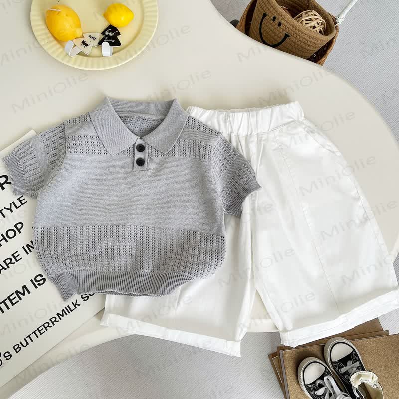 Toddler Boys Cooling Knit Polo Shirt and Pants 2-Piece Set - Grey Shirt and Pants Set - 4-5T - image 1