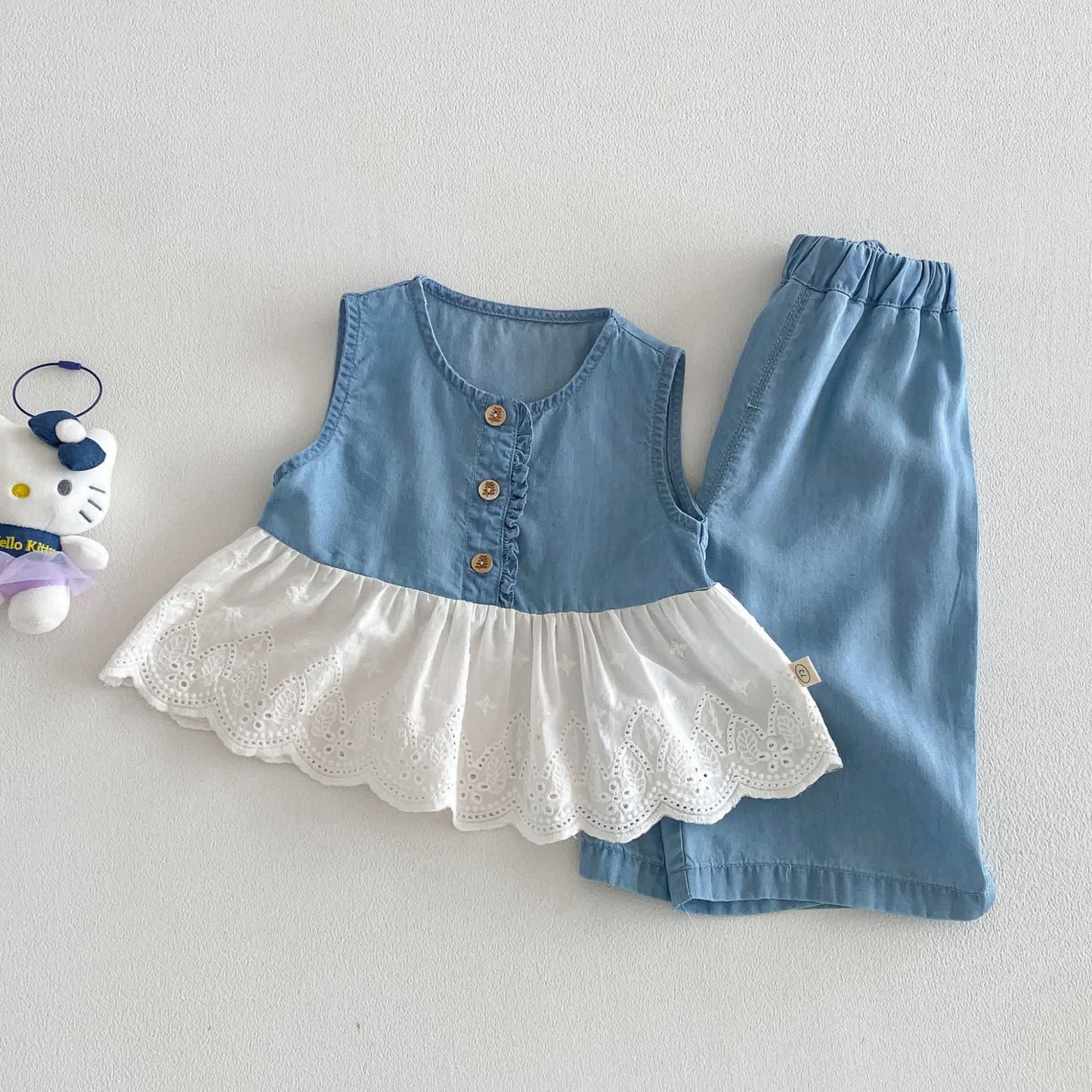 Baby Toddler Girl Denim Sleeveless Set - Blue - 4-5T - image 1
