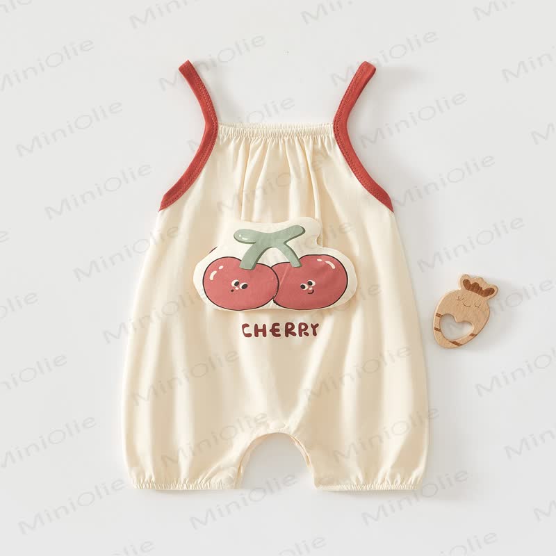 Baby Fruit or Animal Applique Romper - Red Cherry - 2-3T - image 2