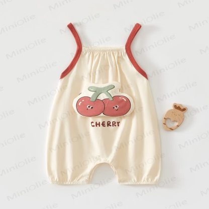 Baby Fruit or Animal Applique Romper - Red Cherry - 2-3T - image 2