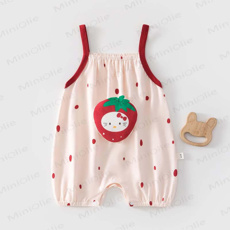 Baby Fruit or Animal Applique Romper - Red Strawberry - 2-3T - image 3