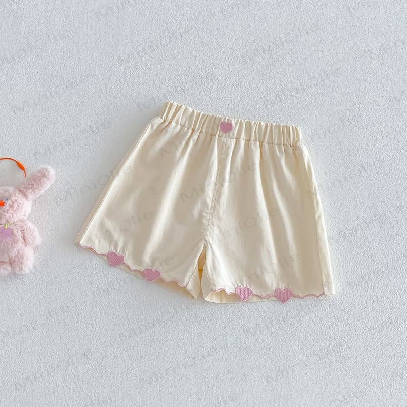 Toddler Girls Solid Color Heart Trim Lounge Shorts - Beige - 4-5T - image 2