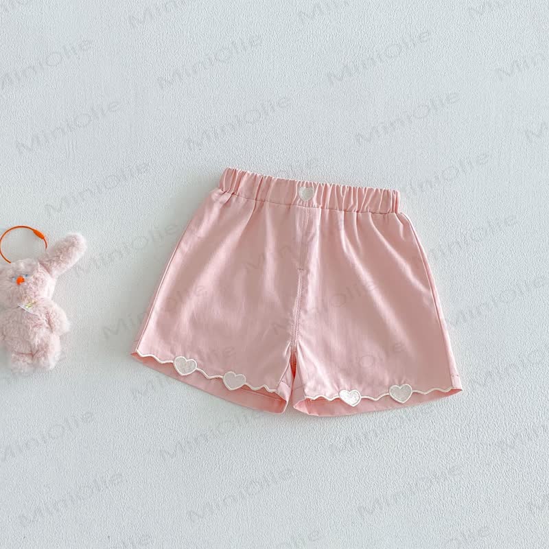 Toddler Girls Solid Color Heart Trim Lounge Shorts - Pink - 4-5T - image 3