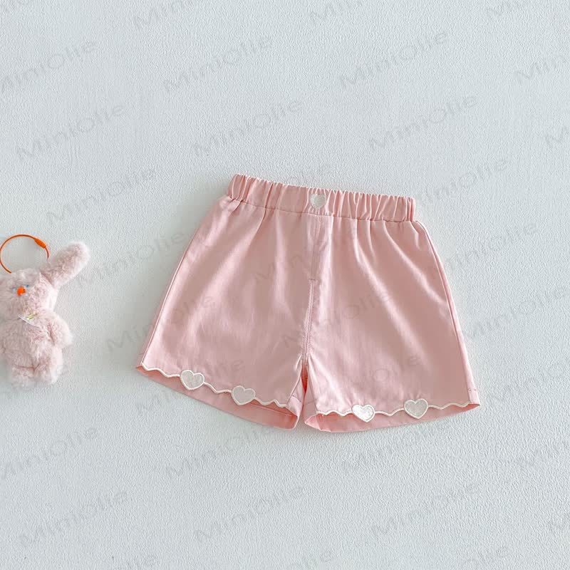 Toddler Girls Solid Color Heart Trim Lounge Shorts - Pink - 4-5T - image 3