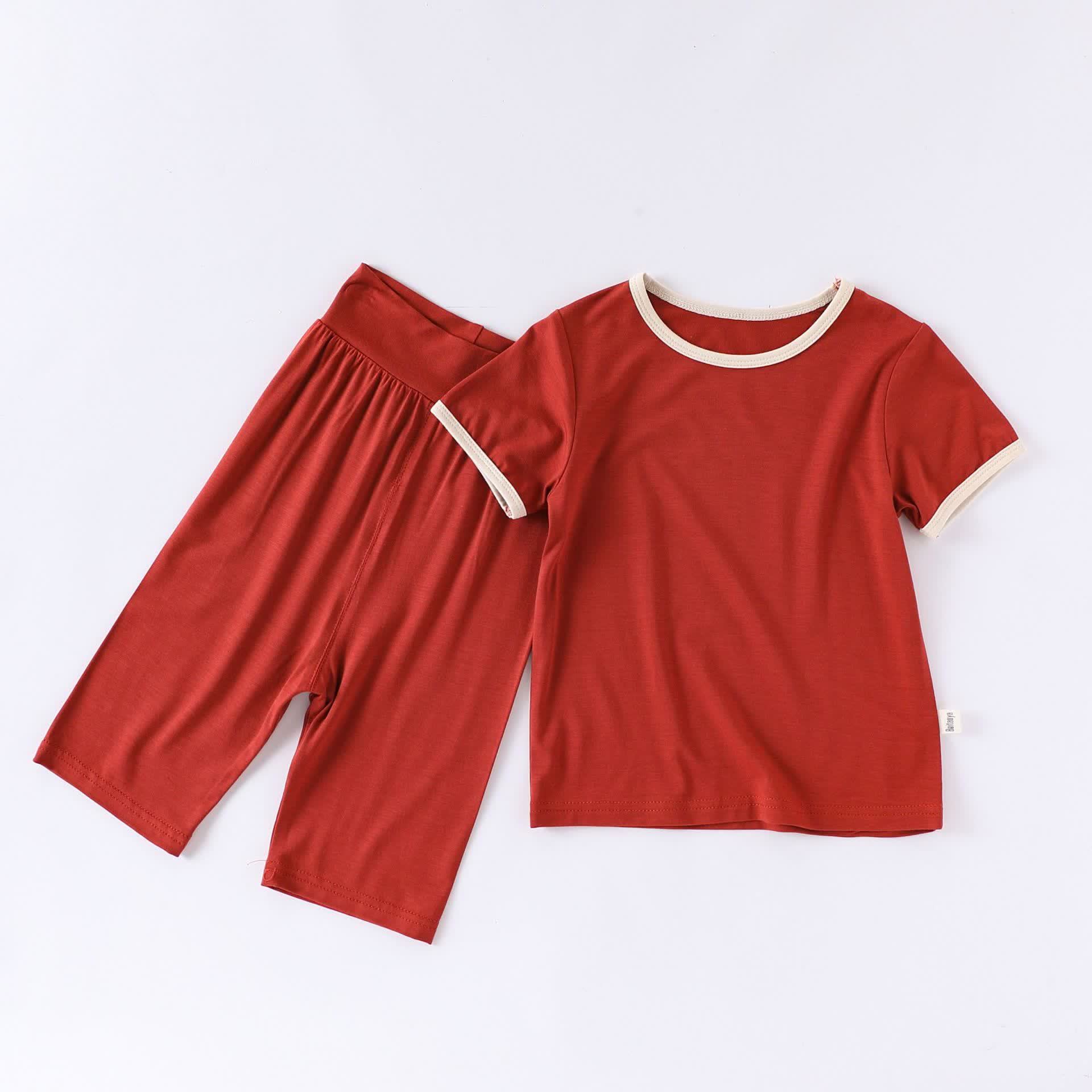 Baby Toddler Solid Color Short-Sleeve Set - Red - 4-5T - image 3