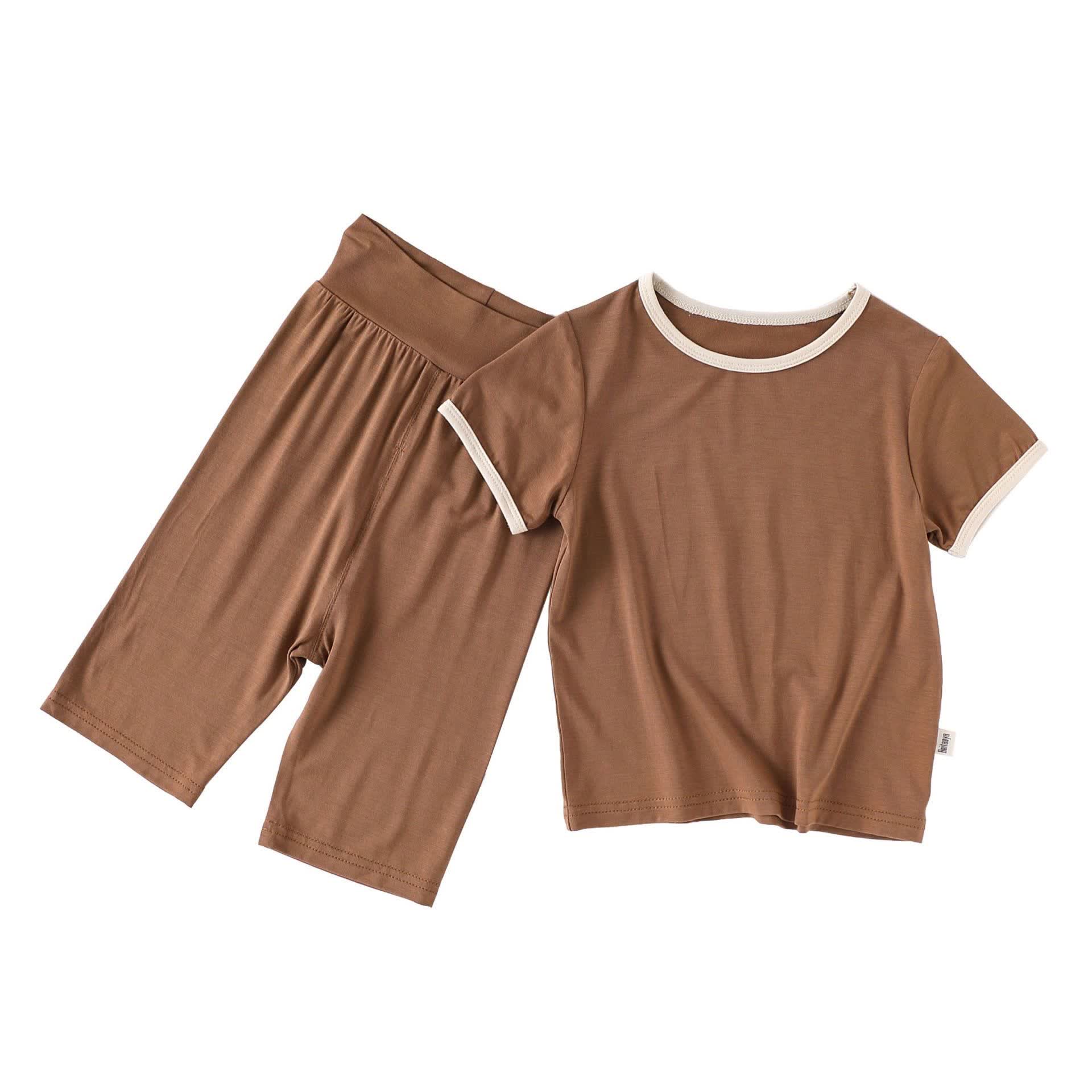 Baby Toddler Solid Color Short-Sleeve Set - Brown - 4-5T - image 5