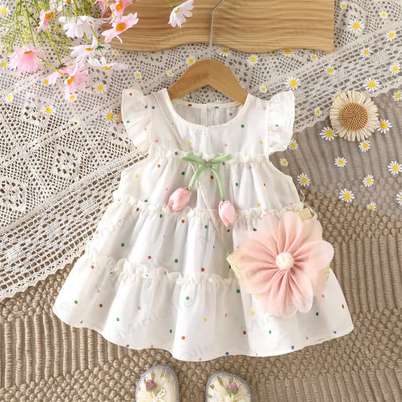Toddler Baby Girl White Tulip Polka Dot Sleeveless Dress with Bag - White - 4-5T - image 1