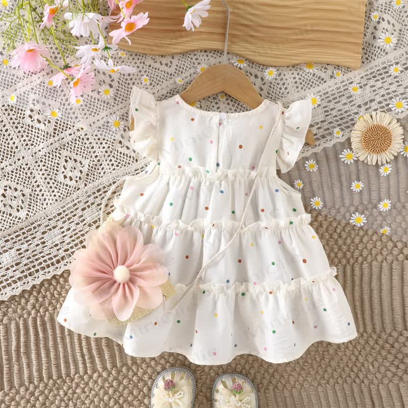 Toddler Baby Girl White Tulip Polka Dot Sleeveless Dress with Bag - image 2