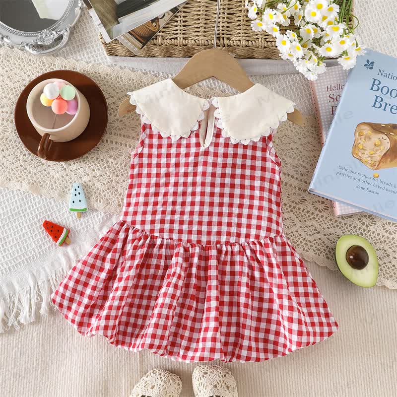 Baby Girl Red Gingham Peter Pan Collar Sleeveless Dress - image 2