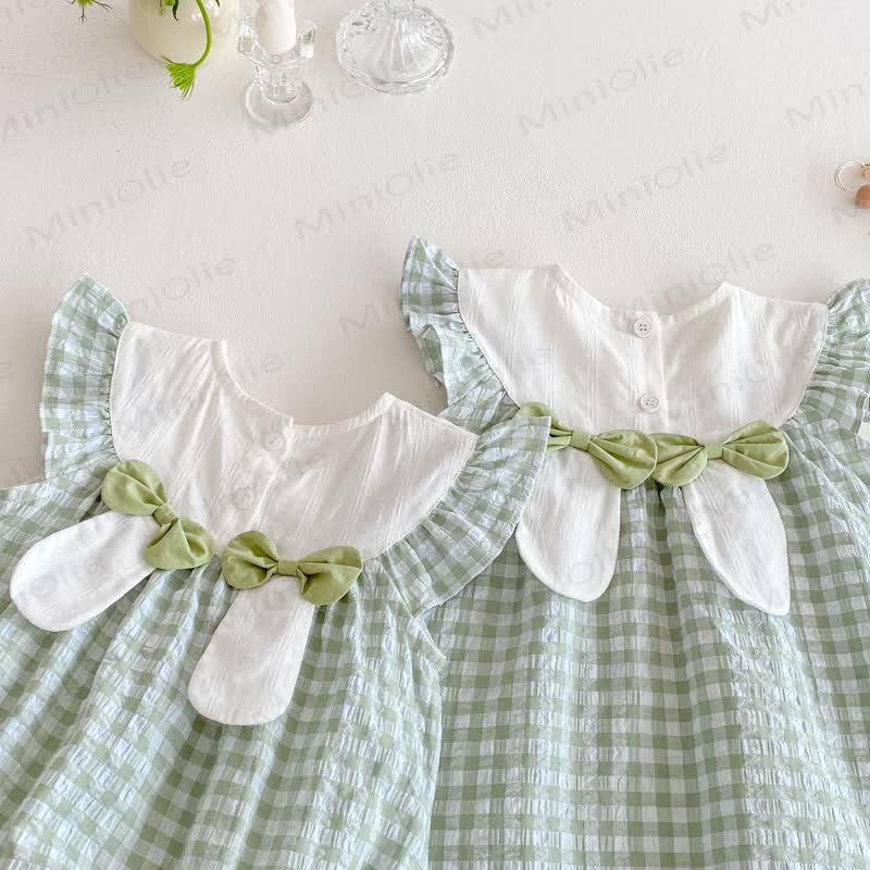 Baby Toddler Girl Green Bunny Gingham Sleeveless Bodysuit/Dress - image 6
