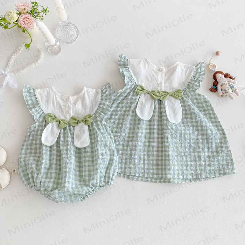 Baby Toddler Girl Green Bunny Gingham Sleeveless Bodysuit/Dress - image 2
