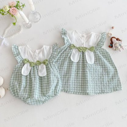 Baby Toddler Girl Green Bunny Gingham Sleeveless Bodysuit/Dress - image 2