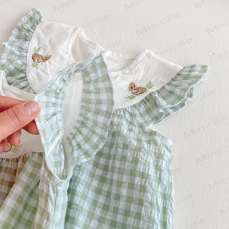 Baby Toddler Girl Green Bunny Gingham Sleeveless Bodysuit/Dress - image 10