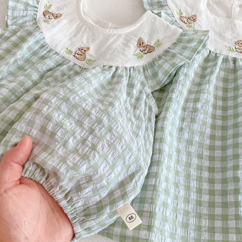 Baby Toddler Girl Green Bunny Gingham Sleeveless Bodysuit/Dress - image 7