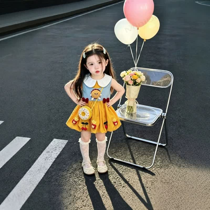 Baby Toddler Girl Hamburger Applique Colorblock Sleeveless Dress - image 3