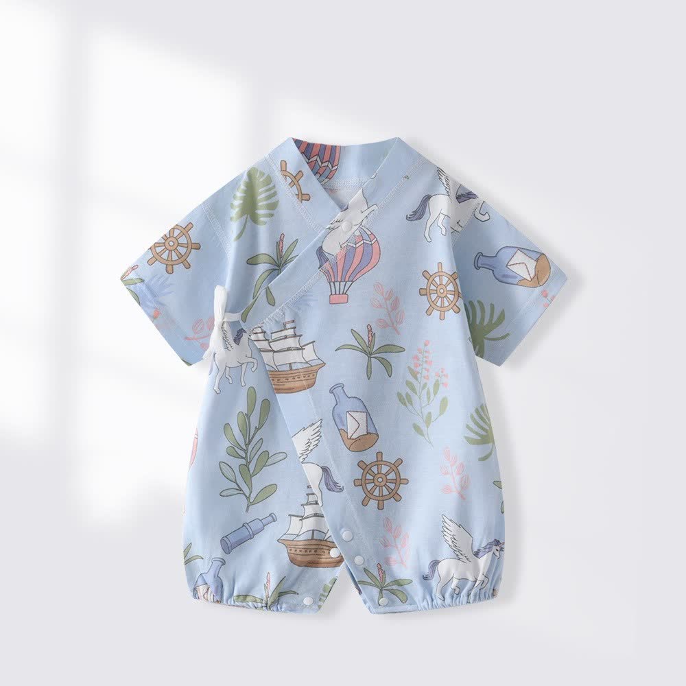 Baby Print Short Sleeve Romper - Blue - 18-24M - image 2