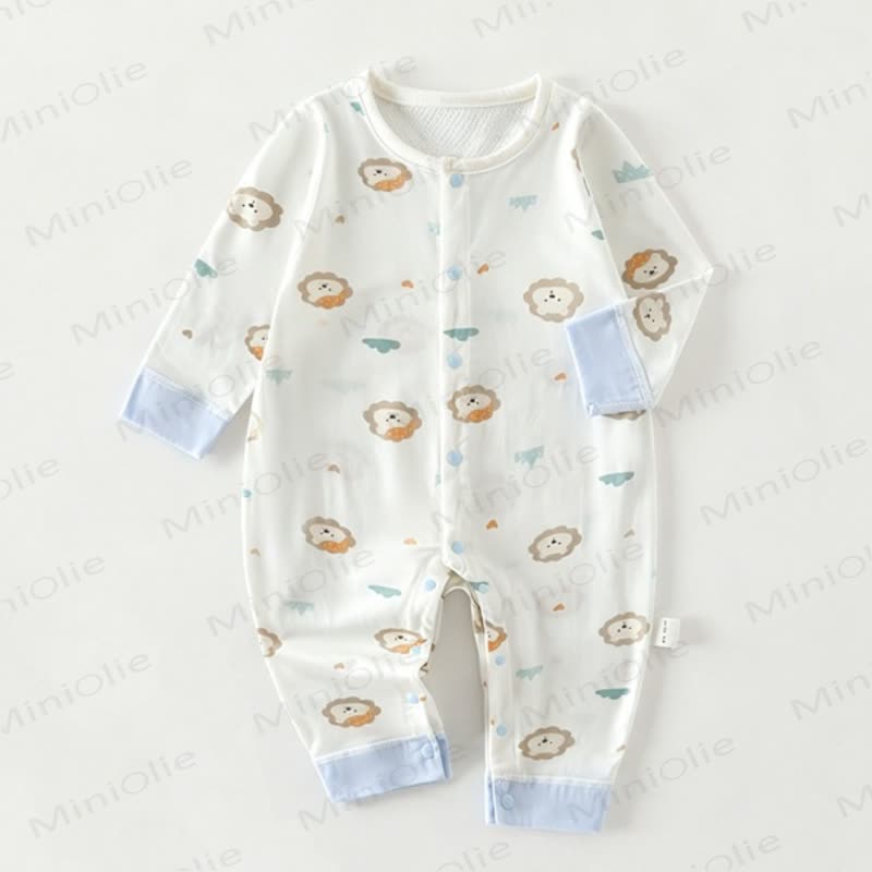 Baby White Animal Print Pajamas Romper - Lion - 1-2T - image 1