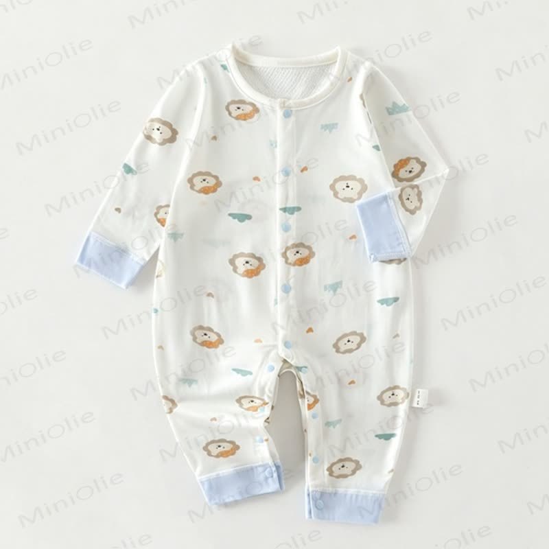 Baby White Animal Print Pajamas Romper - Lion - 1-2T - image 1
