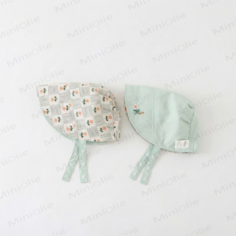 Baby Reversible Sun Protection Hat - Green Flower - 8-24M - image 8