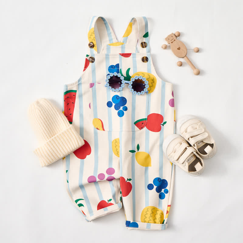 Baby Toddler Fruit Stripes Beige Pocket Overalls - Beige - 3-5T - image 1