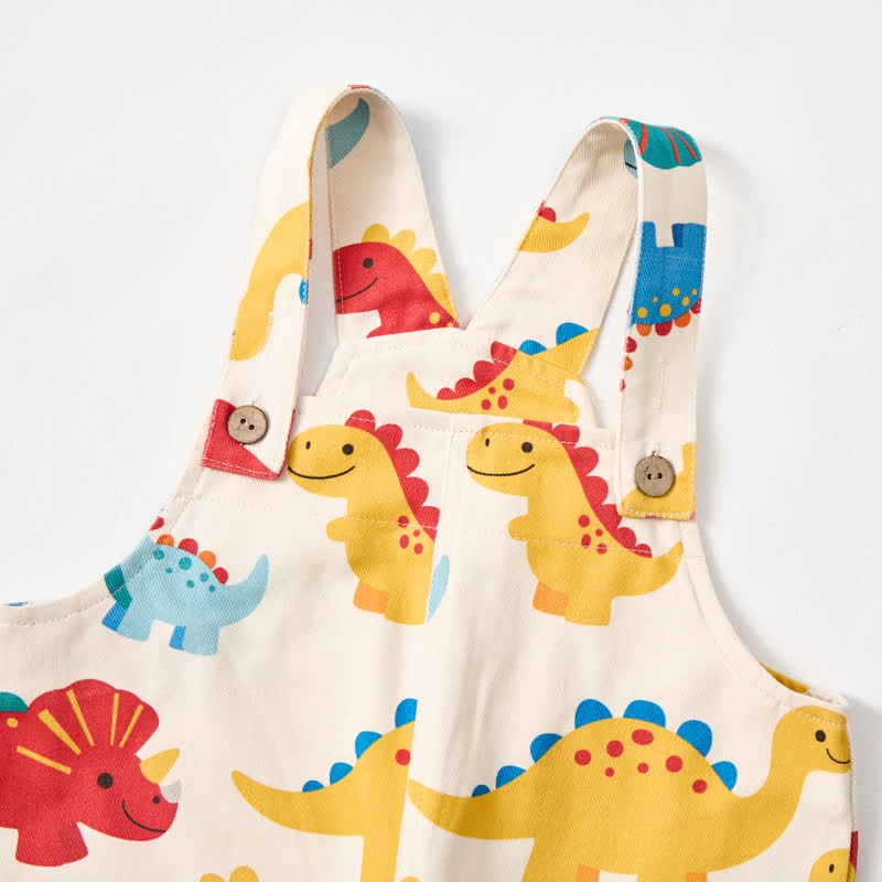 Baby Toddler Dinosaur Beige Pocket Overalls - image 3