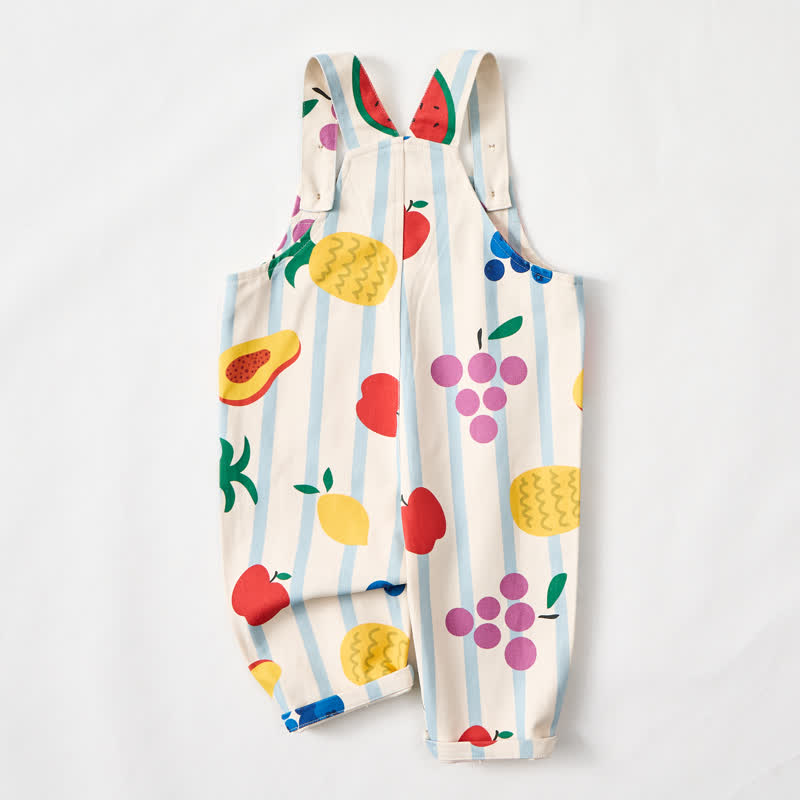 Baby Toddler Fruit Stripes Beige Pocket Overalls - image 2