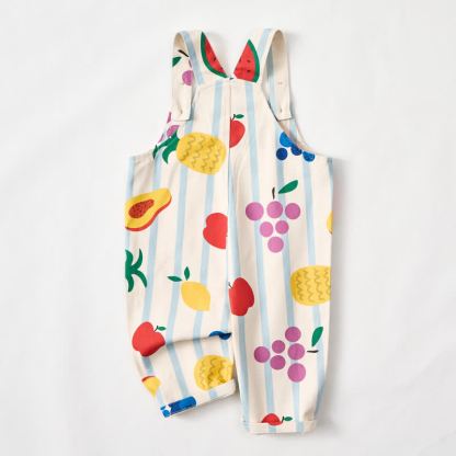Baby Toddler Fruit Stripes Beige Pocket Overalls - image 2