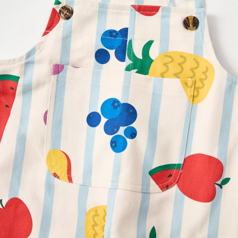 Baby Toddler Fruit Stripes Beige Pocket Overalls - image 4