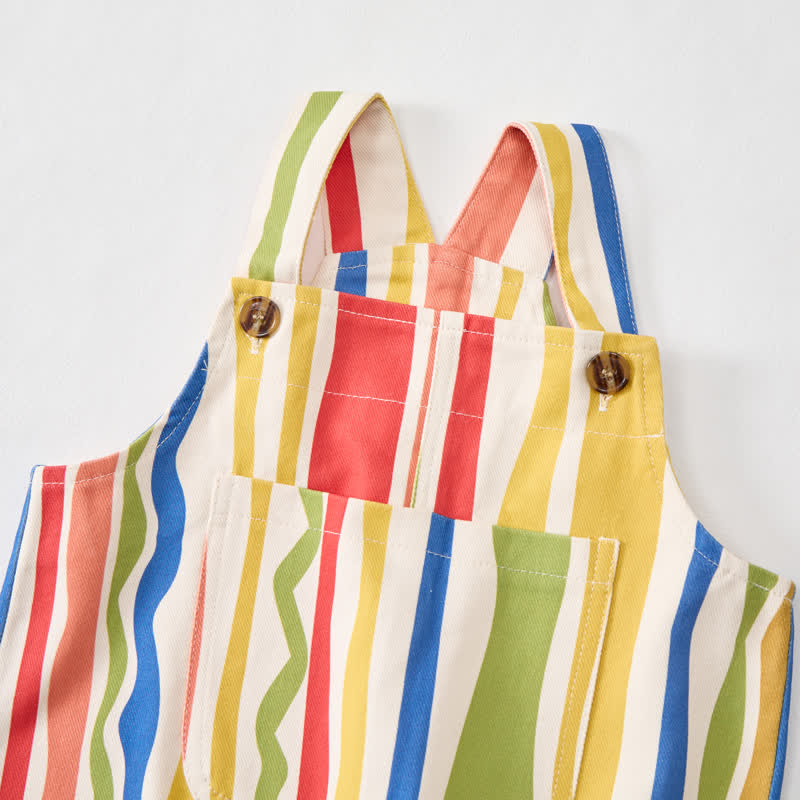 Baby Toddler Colorful Stripes Beige Pocket Overalls - image 3