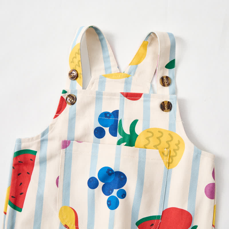 Baby Toddler Fruit Stripes Beige Pocket Overalls - image 3