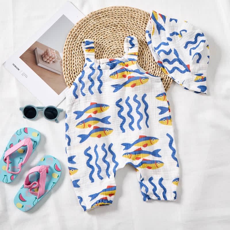 Baby White Sardines Print Romper with Hat - image 2