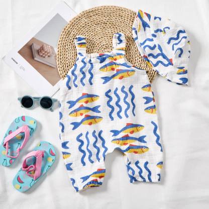 Baby White Sardines Print Romper with Hat - image 2