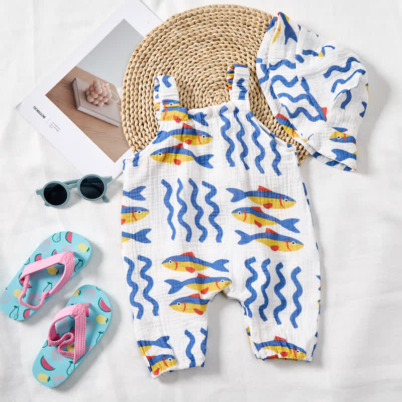 Baby White Sardines Print Romper with Hat - image 3