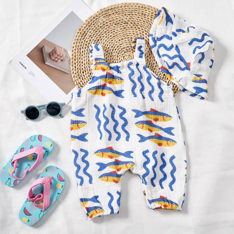 Baby White Sardines Print Romper with Hat - image 3