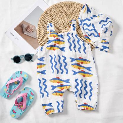 Baby White Sardines Print Romper with Hat - image 3
