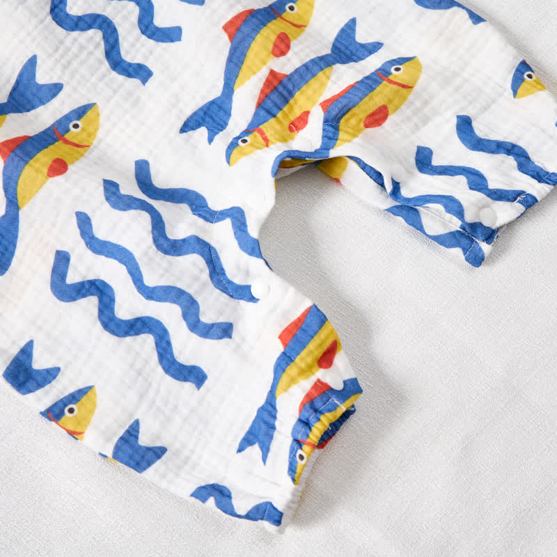Baby White Sardines Print Romper with Hat - image 5