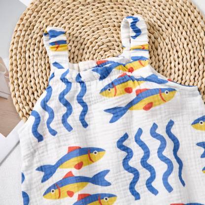 Baby White Sardines Print Romper with Hat - image 4