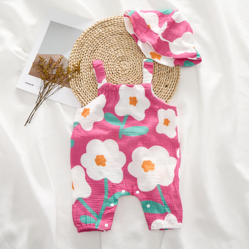 Baby Daisy Print Pink Jumpsuit with Hat - image 3