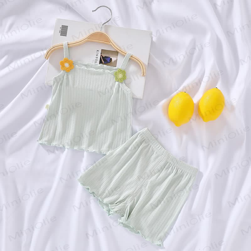Baby Toddler Solid Color Floral Sleeveless Set - Green - 4-5T - image 3